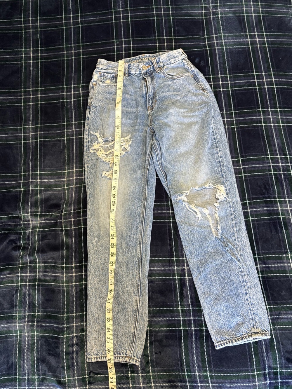 American Eagle curvy mom blue jeans with distressed details. Size 2. - Picture 5 of 8